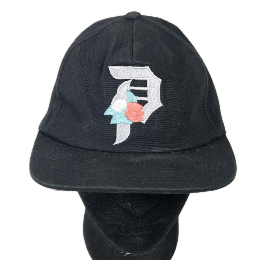 Primitive Embroidered Rosebud P Logo Snapback Skateboarding Hat Black Low Crown